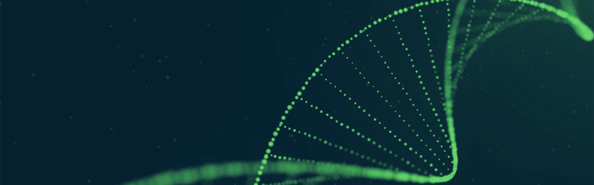 Abstrakte Darstellung einer DNA-Helix in grün auf dunklem Hintergrund.